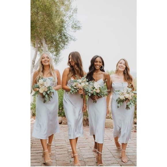 Show Me Your Mumu Verona Cowl Dress Silver Luxe Satin S - Picture 3 of 7